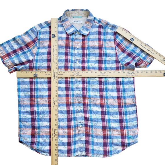 Tommy Bahama Hawaiian Shirt Mens XL Blue Floral 100% Linen Short Sleeve Button - Picture 7 of 9